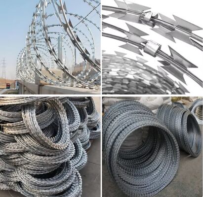 High Tensile Strength Hot Dipped Galvanized Razor Barbed Wire Concertina Coils 450mm Diameter