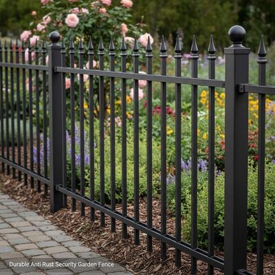 Wrought Garden Steel Tubular Fence 6Ft Tall Durable Anti Rust Security Garden Fence