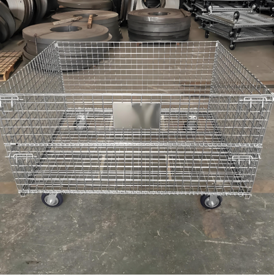 Folding Lockable Mesh Container Wire Storage Cage Galvanized For Warehouse